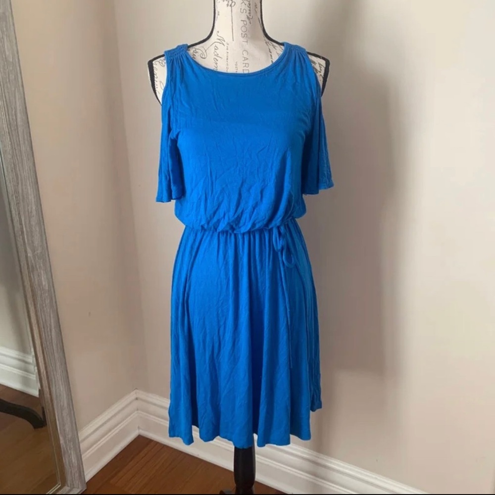 LOFT Blue Cold Shoulder Knit Dress